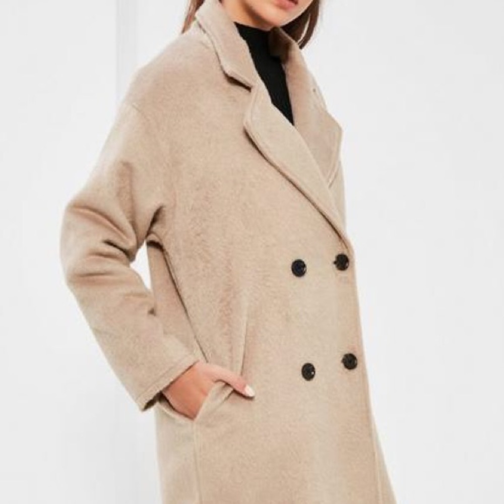 NWT MISSGUIDED DOUBLE BREASTED WOOL COAT TAUPE